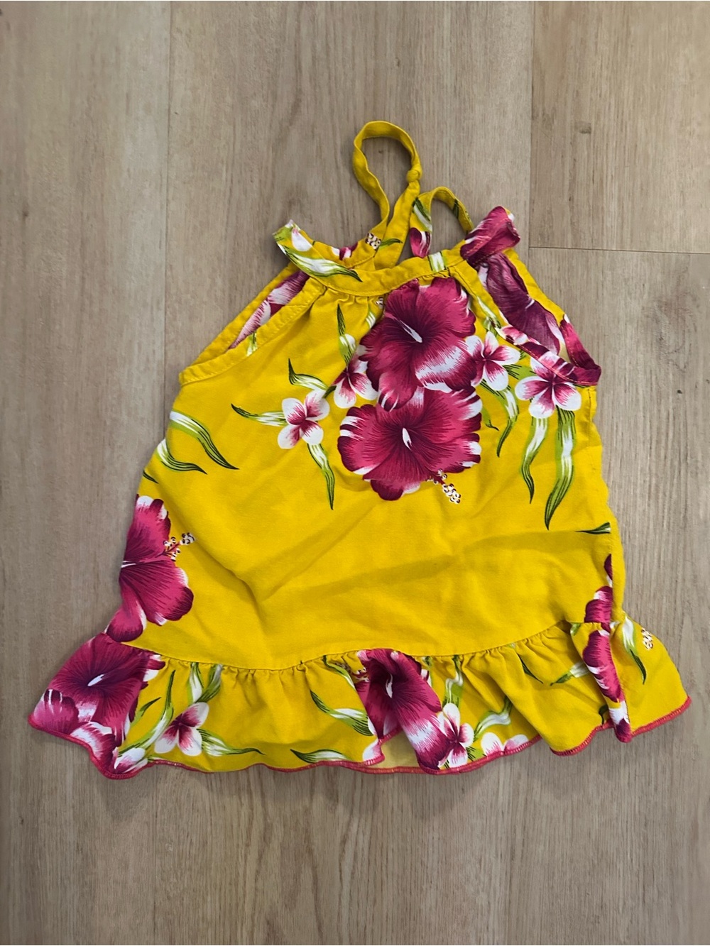 Girls' Yellow Floral Halter Tank Top with Ruffle Hem